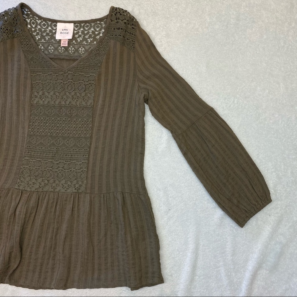 Knox Rose Olive Green Long Sleeve Crochet Blouse - Picture 11 of 16